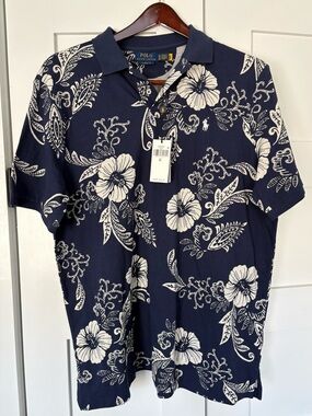 Polo Ralph Lauren Hibiscus-Print Mesh Polo Shirt Floral Men’s Size XL